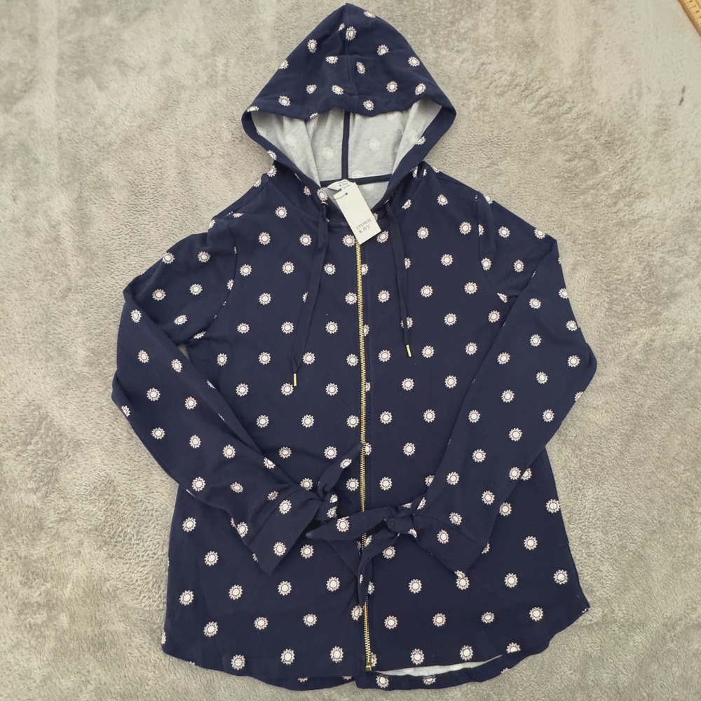 Crown & Ivy‎ NWT Hoodie Women's Size Medium Full Zip Long Sleeve Navy/White
